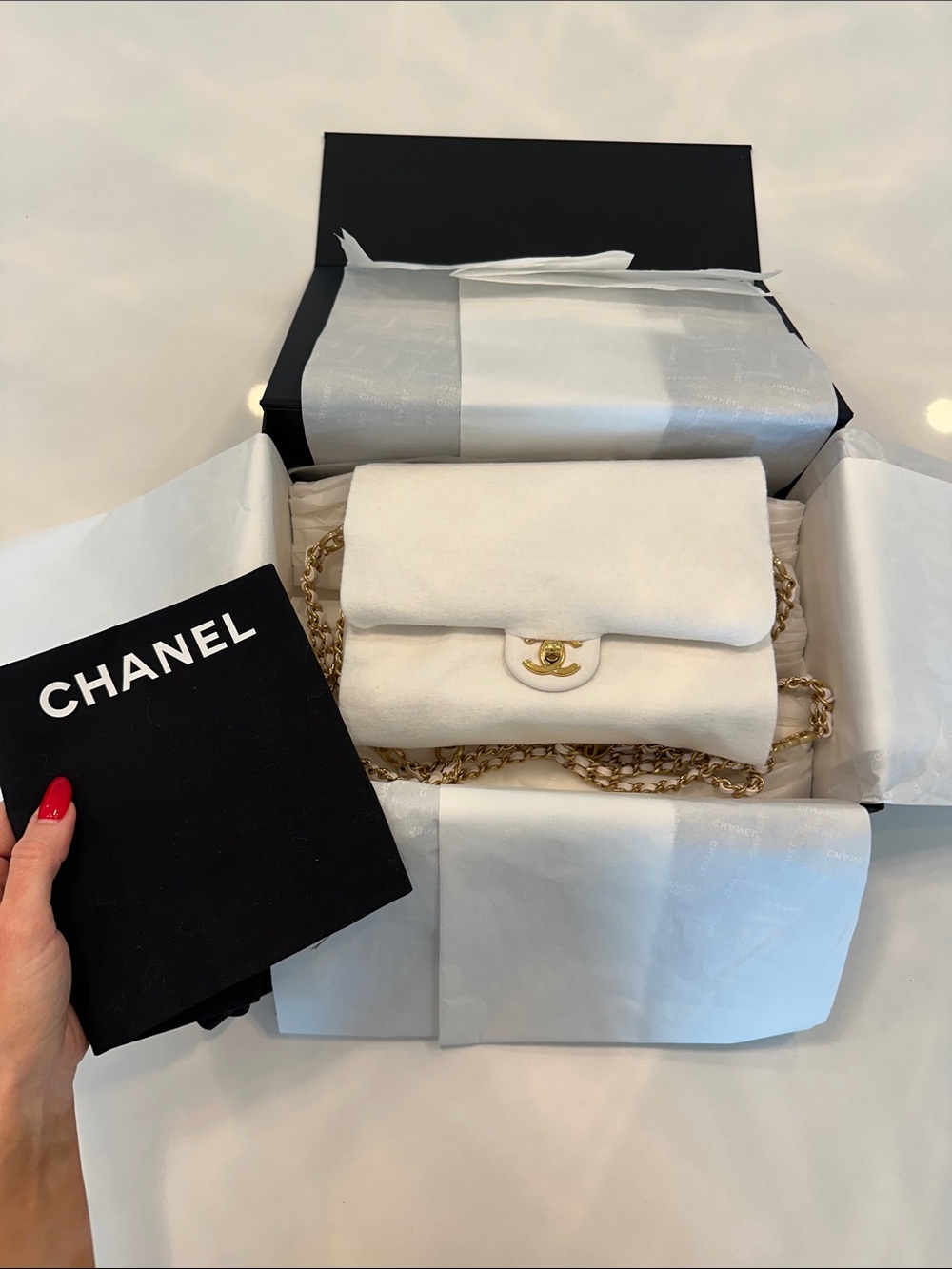 White Chanel Mini Gold Flap Bag - Picture 14 of 16